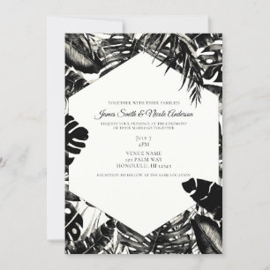 Invitation Feuille de palme tropicale noir et blanc