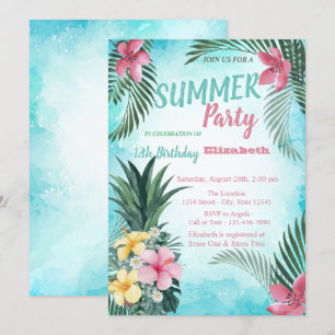 Invitation Feuille de palmier, fleurs Anniversaire Fête d'ana