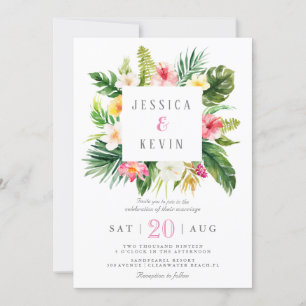 Invitation Feuille de palmier tropical et fleurs Personnalisé