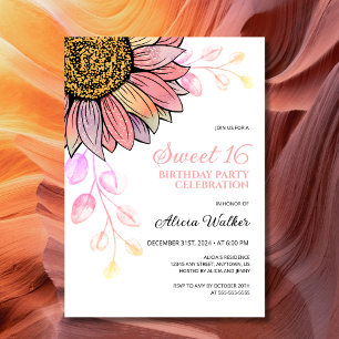 Invitation Feuille de pêche de tournesol colorée 16e annivers