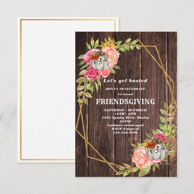 Invitation Feuille d'invitation Friendsgiving en bois (Devant / Derrière)