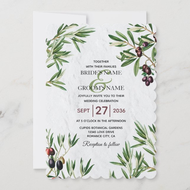 Invitation Feuille d'olive méditerranéen grec Mariage de l'îl (Devant)