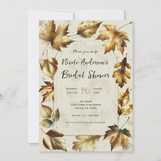 Invitation Feuille d'or crème glamour beige Fête des mariées  (Devant)