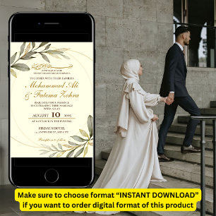 Invitation Feuille d'or Elégance Mariage musulman Nikah Invit