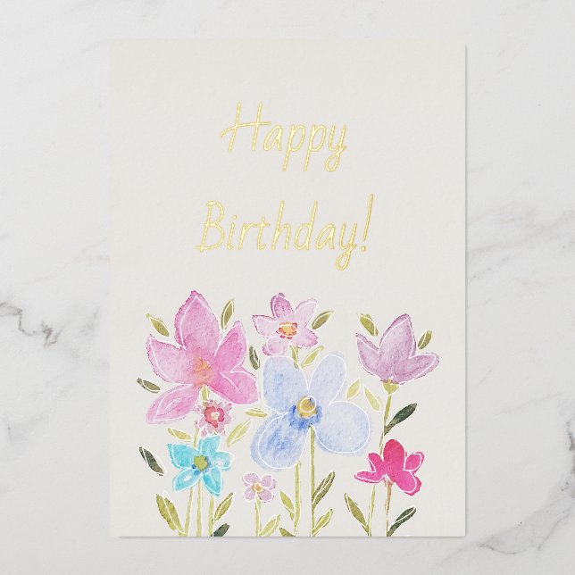 Invitation Feuille d'Or Fleurs Sauvages Aquarelle  (Recto)