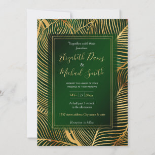 Invitation Feuille d'or Forêt verte Élégant Motif