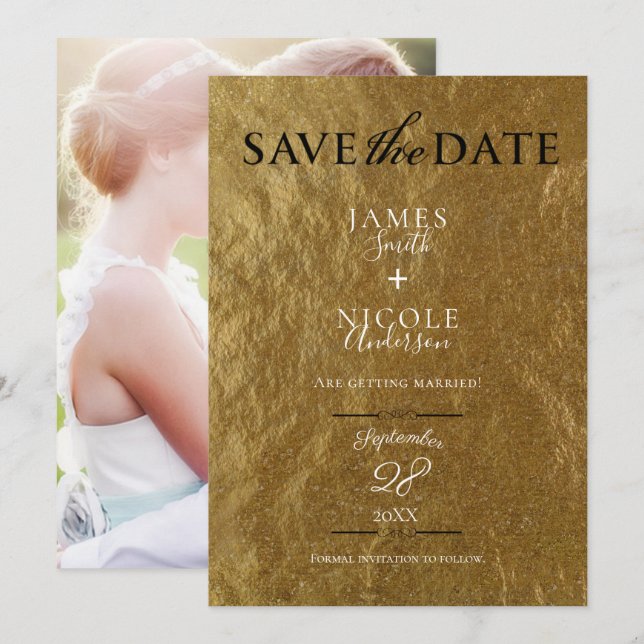 Invitation Feuille d'Or Moderne Entièrement Photographiée Enr (Devant / Derrière)