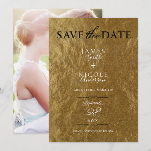 Invitation Feuille d'Or Moderne Entièrement Photographiée Enr
