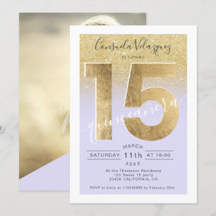 Invitation feuille d'or parties scintillant script quincénane