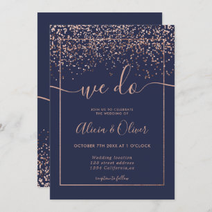 Invitation feuille d'or rose marine bleu chic initiales maria