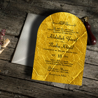Invitation Feuille d'or texturé Mariage d'arc islamique