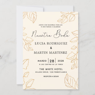 Invitation Feuille dorée élégante Crème espagnole Nuestra Bod