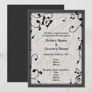 Invitation Feuille gris et noir Mariage de bois