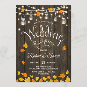 Invitation Feuille Lumières Bois Automne Rustique Mariage Réc