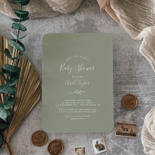 Invitation Feuille minimale   Baby shower vert Sage
