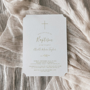 Invitation Feuille minimale   Baptême d'or