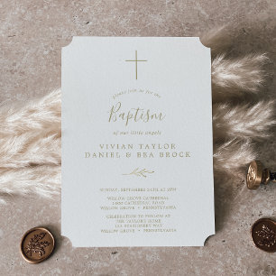 Invitation Feuille minimale   Baptême Gold 2 ou 3 personnes