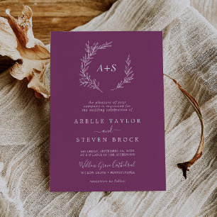 Invitation Feuille minimale   Berry Formal Monogram Mariage