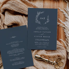 Invitation Feuille minimale | Bleu Ardoise Tout En Un Mariage