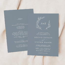 Invitation Feuille minimale | Bleu et blanc tout en un Mariag