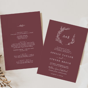 Invitation Feuille minimale   Bourgogne tout en un Mariage