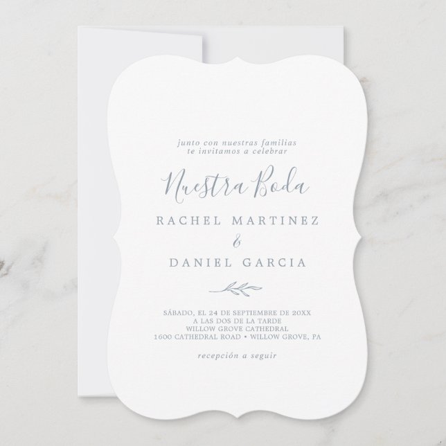 Invitation Feuille minimale | Dusty Blue Espagnol Nuestra Bod (Devant)