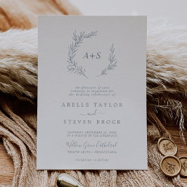 Invitation Feuille minimale | Dusty Blue Formal Monogram Mari