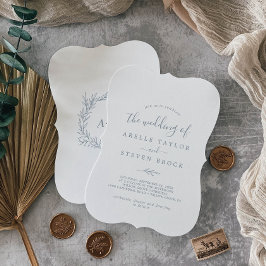 Invitation Feuille minimale | Dusty Blue Monogram Back Mariag