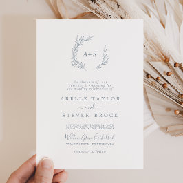 Invitation Feuille minimale | Dusty Blue Small Monogram Maria