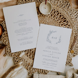 Invitation Feuille minimale | Dusty Blue Tout en un Mariage