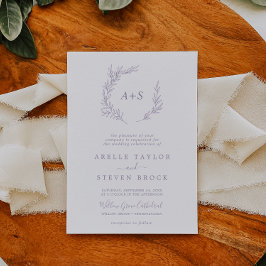 Invitation Feuille minimale | Dusty Purple Monogram Mariage