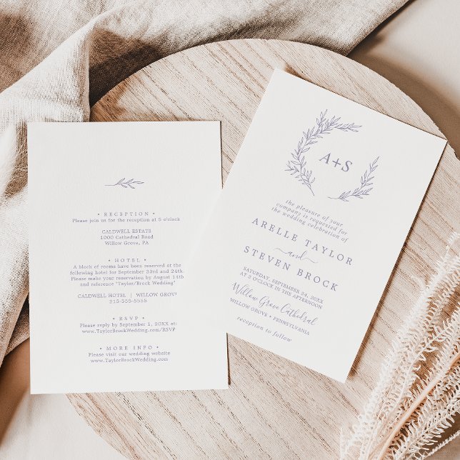 Invitation Feuille minimale | Dusty violet tout en un Mariage (Créateur téléchargé)