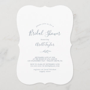 Invitation Feuille minimale Fête des mariées bleu Dusty