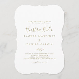 Invitation Feuille minimale Gold Espagnol Nuestra Boda