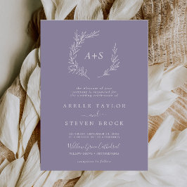 Invitation Feuille minimale | Lavande Mariage de monogramme o