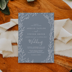 Invitation Feuille minimale   Mariage bleu et blanc