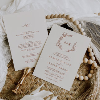Invitation Feuille minimale | Mariage bohème crème tout-en-un
