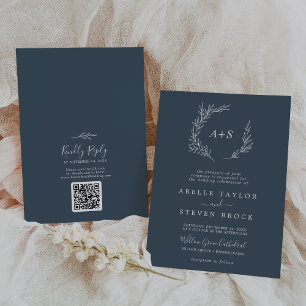 Invitation Feuille minimale   Mariage de code QR du Monogramm
