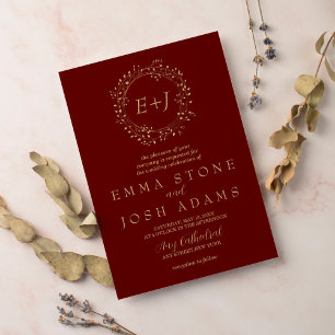 Invitation Feuille minimale   Mariage de monogramme officiel 