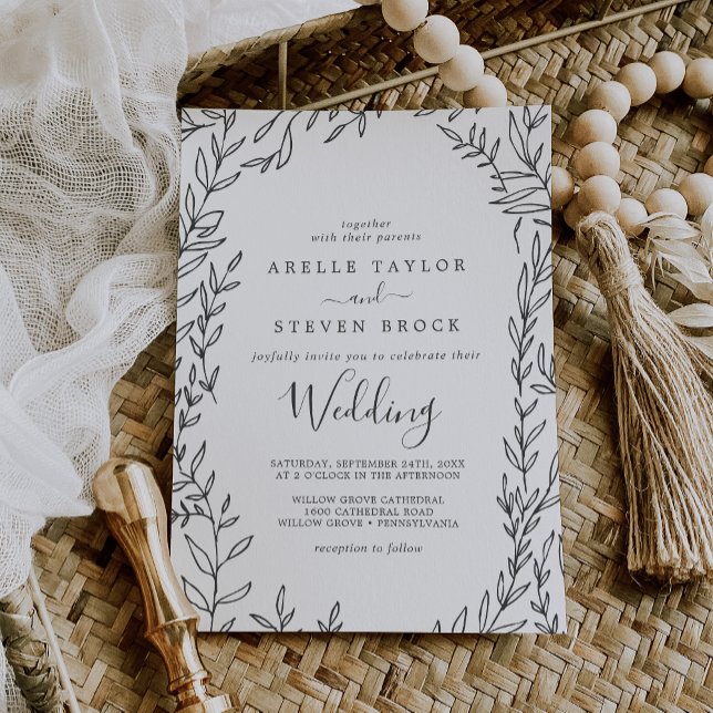 Invitation Feuille minimale | Mariage gris foncé (Créateur téléchargé)