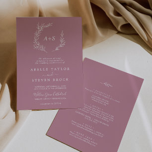 Invitation Feuille minimale   Mauve tout en un Mariage