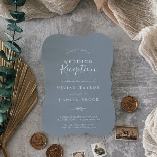 Invitation Feuille minimale   Réception de mariage bleu et bl