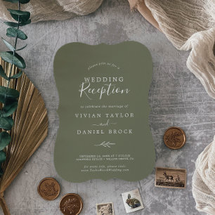 Invitation Feuille minimale Réception de mariage vert foncé