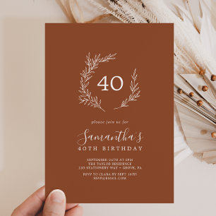 Invitation Feuille minimale   Terracotta 40th Birthday Invita