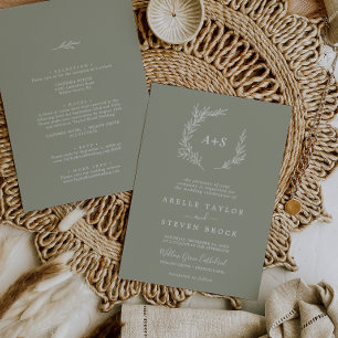 Invitation Feuille minimale   Vert Sage Lumière Tout en un Ma