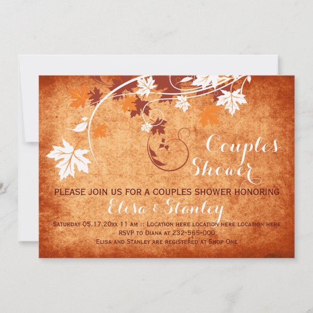 Invitation Feuille orange mariage de automne couple douche (Devant)
