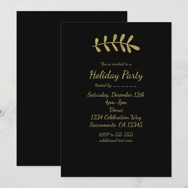 Invitation Feuille rustique dorée Élégant automne noir Élégan (Devant / Derrière)