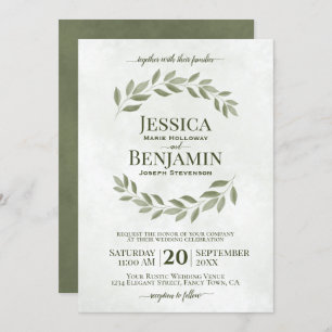 Invitation Feuille rustique Élégant Sage & Mariage vert olive