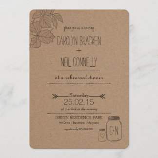 Invitation Feuille rustique| Masonjar | Dîner de répétition c