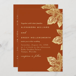 Invitation Feuille Rustique Orange Et Or Tout En Un Mariage